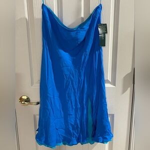 NWT‎ Lauren Ralph Lauren Vintage Y2K Womens Blue 100% Silk Midi Skirt Size Large